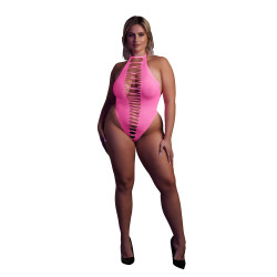 Ouch! Glow Body échancré ouvert à l'entrejambe avec dos nu Rose Fluo